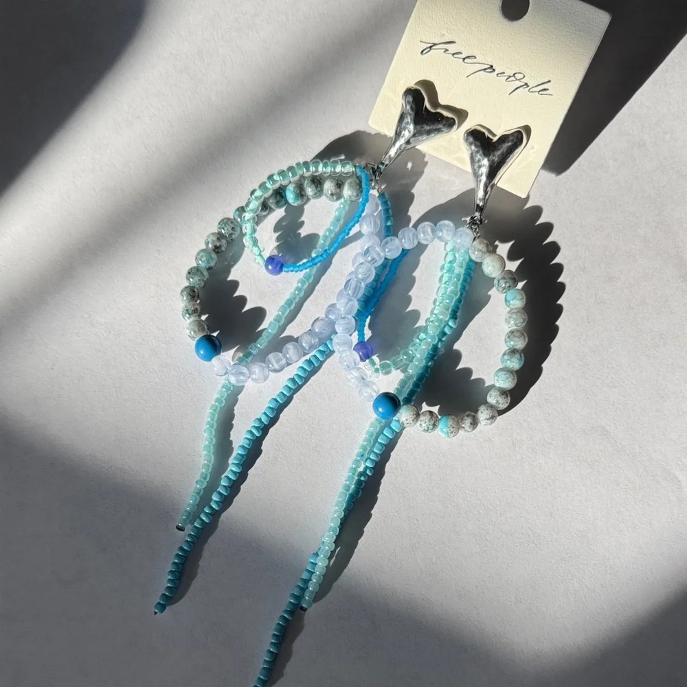 Free People Reese Blue Aqua Silver‎ Dangle Earrings - NEW